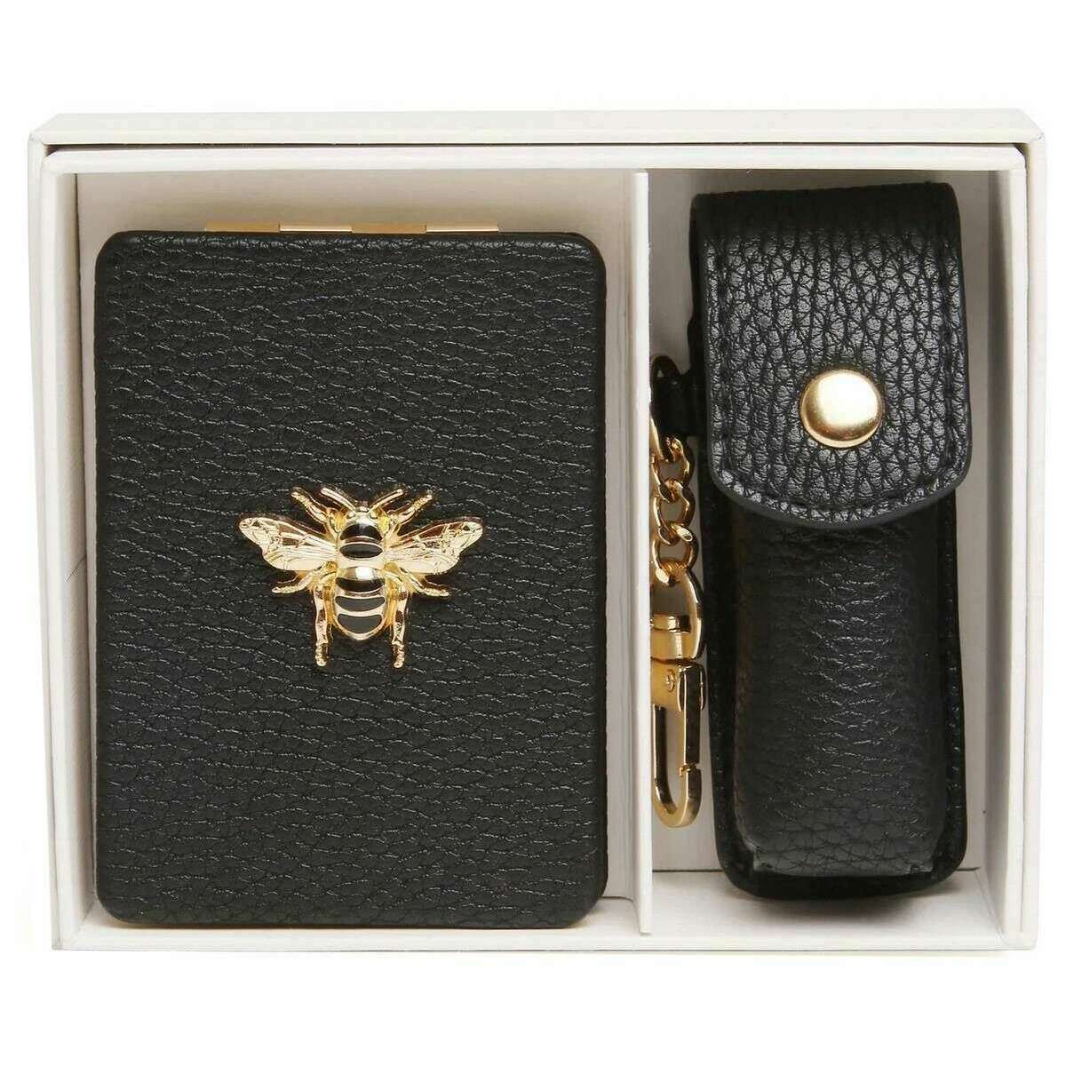 Alice Wheeler London Oblong Compact Mirror and Lipstick Holder Gift Set - Black