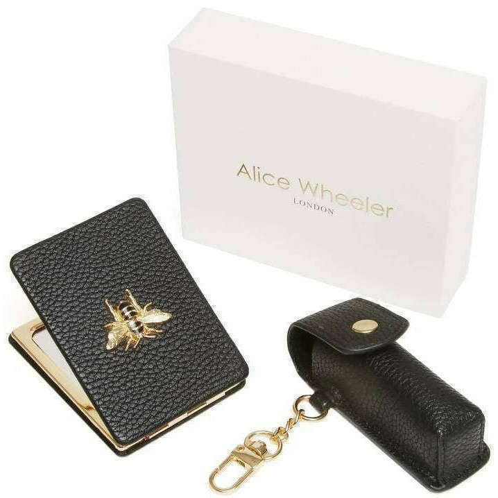 Alice Wheeler London Oblong Compact Mirror and Lipstick Holder Gift Set - Black - Image 2