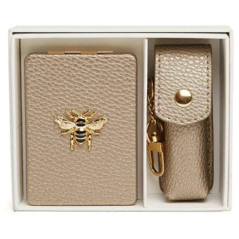 Alice Wheeler London Oblong Compact Mirror and Lipstick Holder Gift Set - Bronze