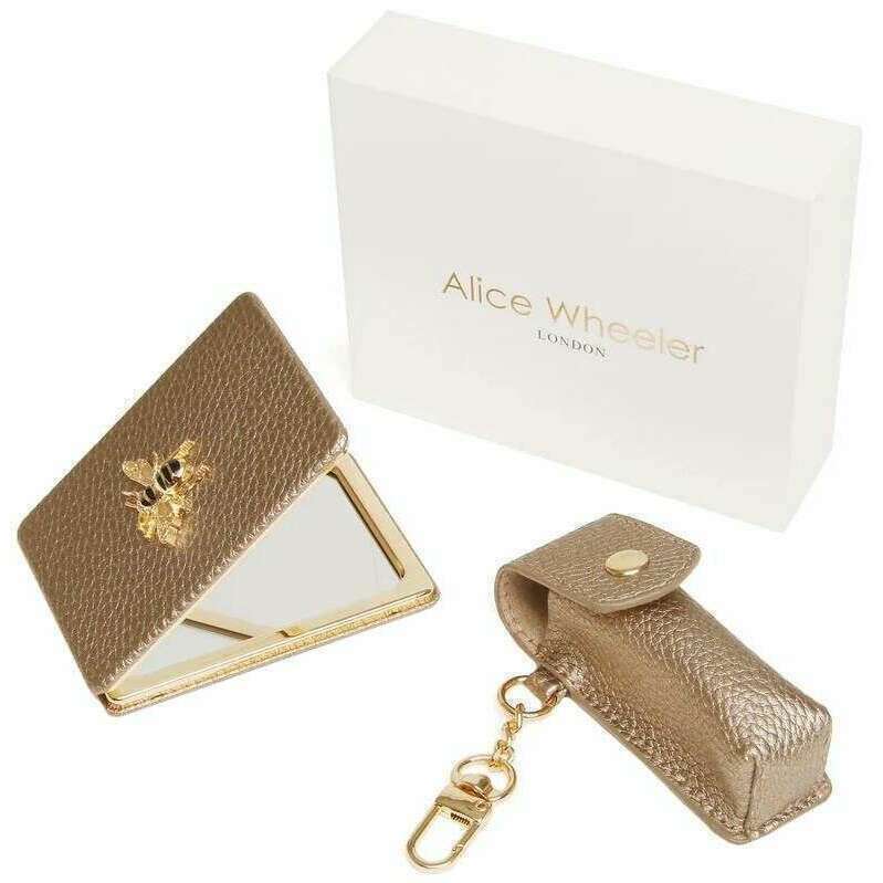Alice Wheeler London Oblong Compact Mirror and Lipstick Holder Gift Set - Bronze - Image 2