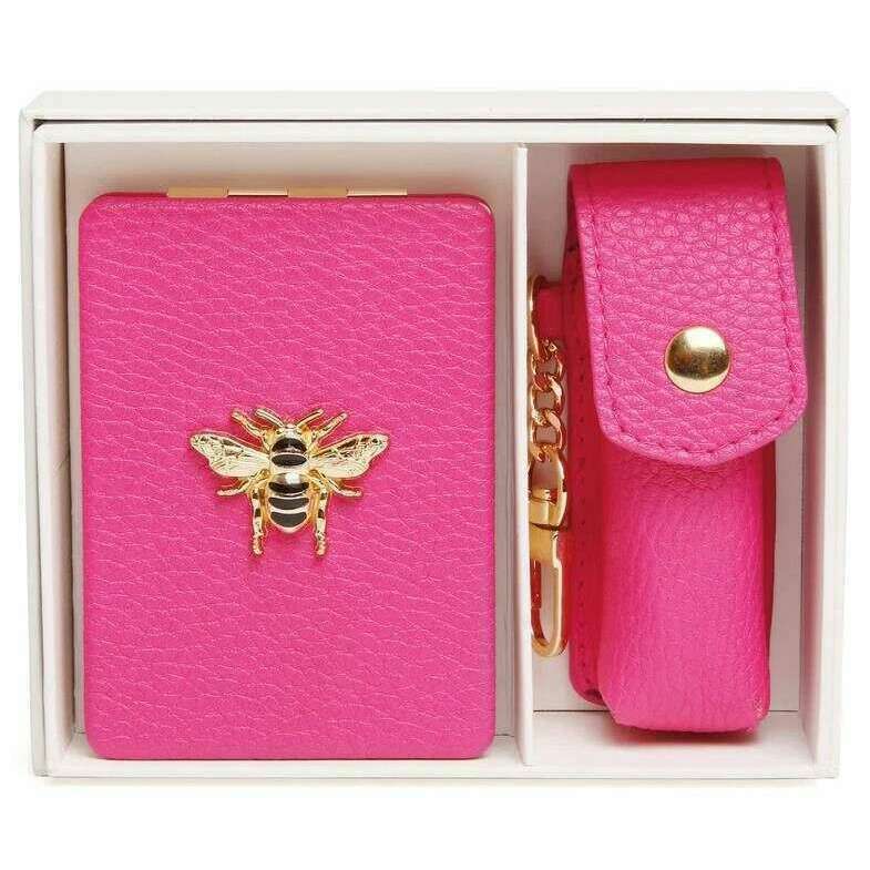 Alice Wheeler London Oblong Compact Mirror and Lipstick Holder Gift Set - Hot Pink