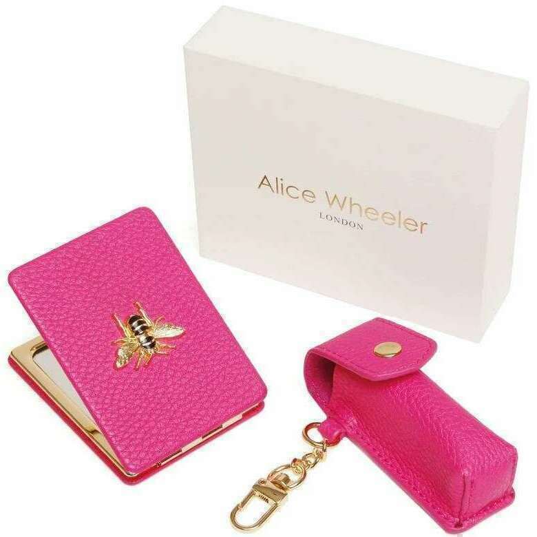 Alice Wheeler London Oblong Compact Mirror and Lipstick Holder Gift Set - Hot Pink - Image 2