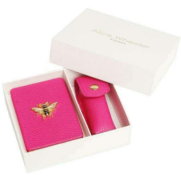 Alice Wheeler London Oblong Compact Mirror and Lipstick Holder Gift Set - Hot Pink - Image 3
