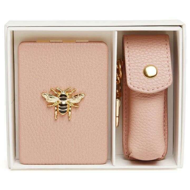 Alice Wheeler London Oblong Compact Mirror and Lipstick Holder Gift Set - Pink
