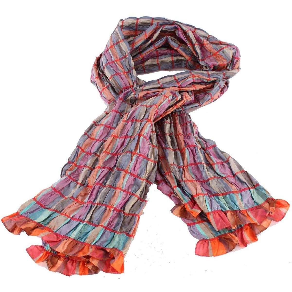 Bassin and Brown Arboretum Metalic Check Silk Scarf  - Pink/Turquoise/Beige - Image 2