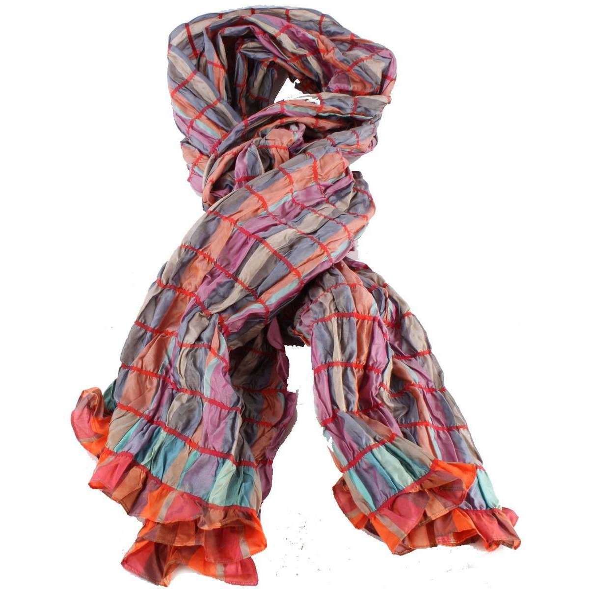 Bassin and Brown Arboretum Metalic Check Silk Scarf  - Pink/Turquoise/Beige - Image 4