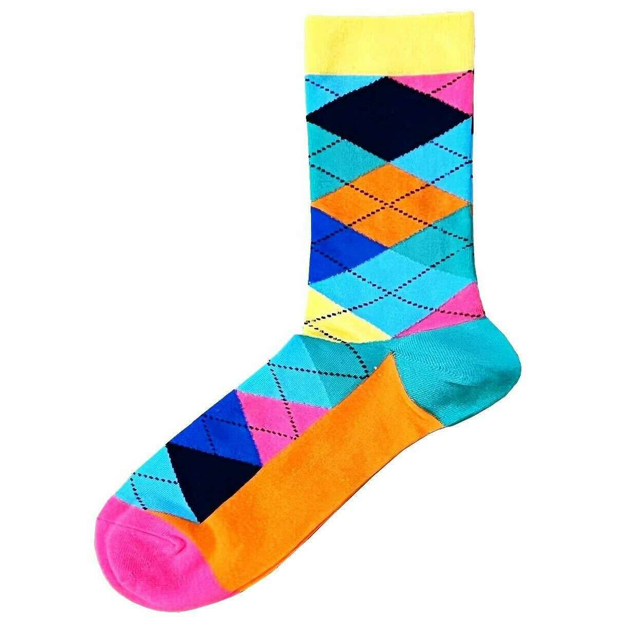 Bassin and Brown Argyle Socks - Mid Blue/Deep Pink/Navy