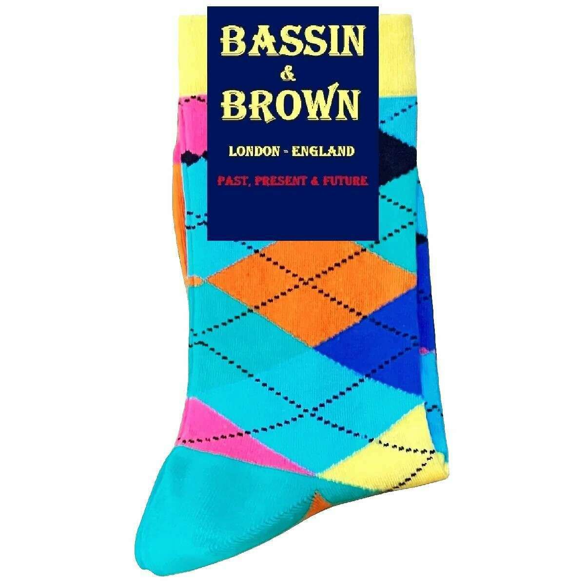 Bassin and Brown Argyle Socks - Mid Blue/Deep Pink/Navy - Image 3