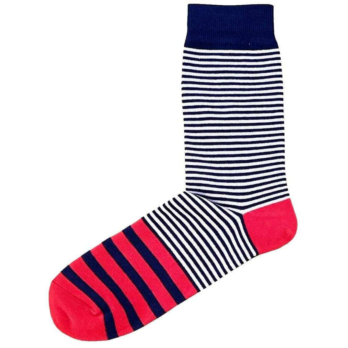 Bassin and Brown Barnette Multi Stripe Socks - Navy/White/Salmon