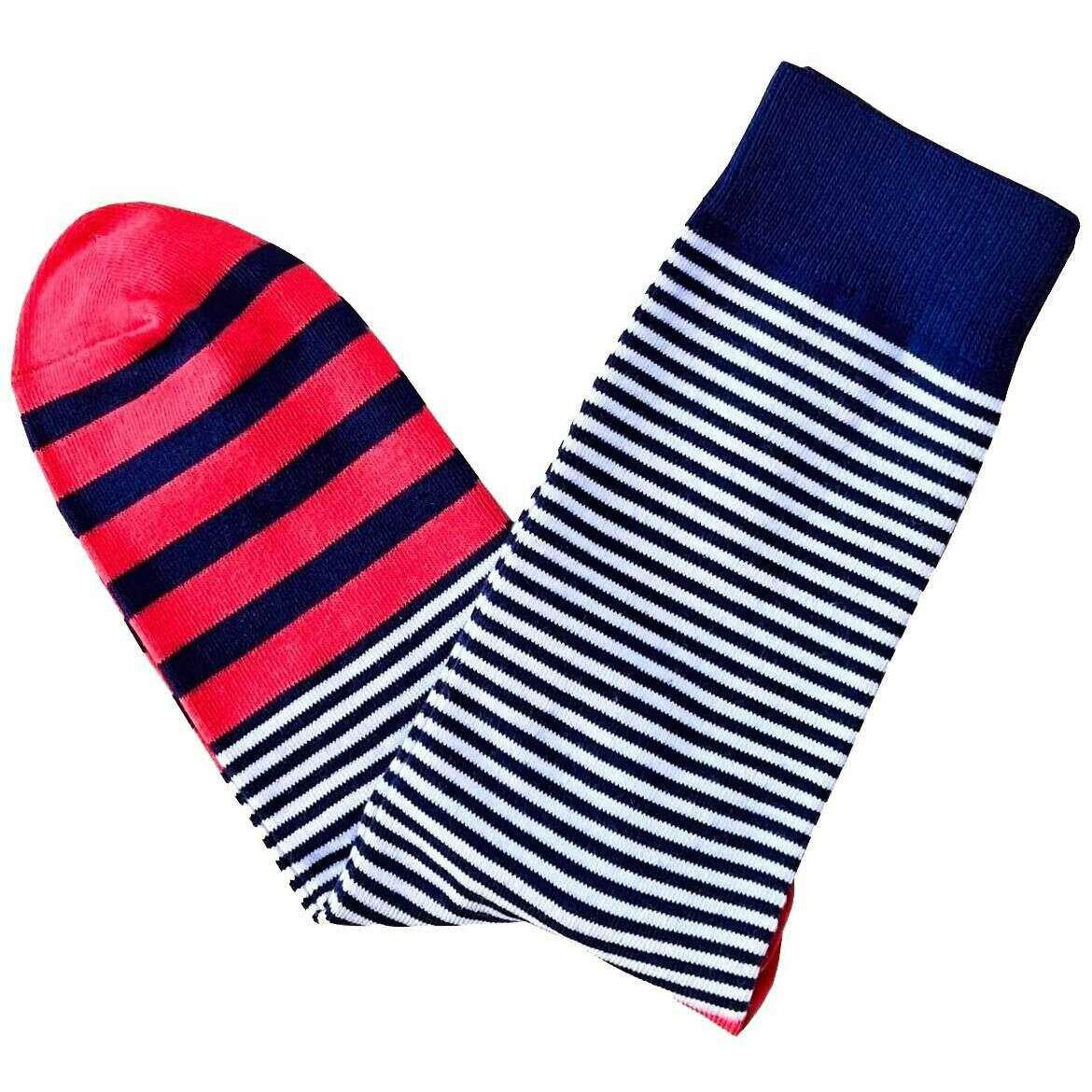 Bassin and Brown Barnette Multi Stripe Socks - Navy/White/Salmon - Image 2