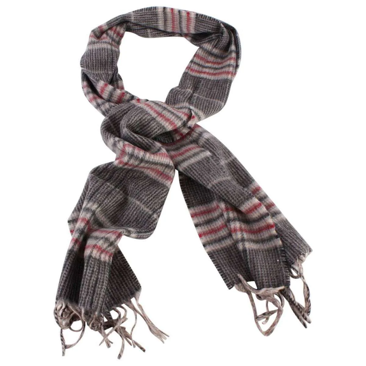 Bassin and Brown Bergkamp Checked Cashmere Scarf - Beige/Grey/Red - Image 2