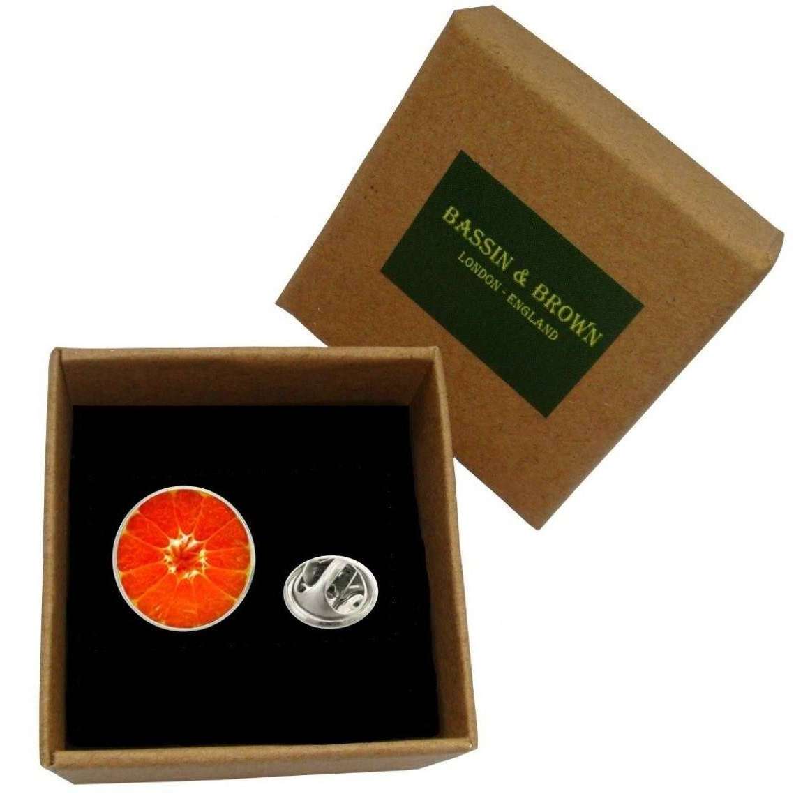 Bassin and Brown Blood Orange Fruit Jacket Lapel Pin - Red/Orange - Image 2