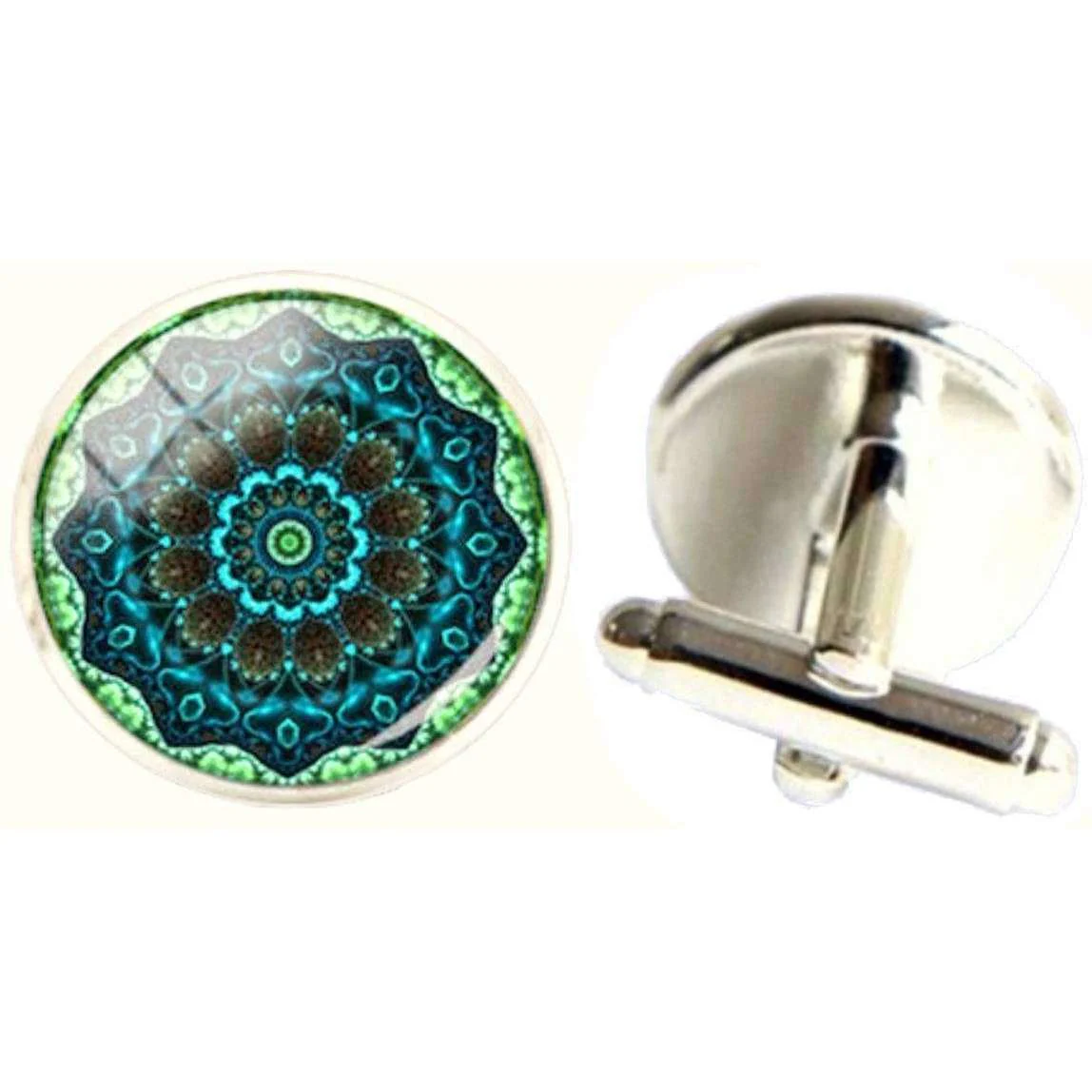 Bassin and Brown Bohemian Swirl Cufflinks - Mint/Green/Navy - Image 3
