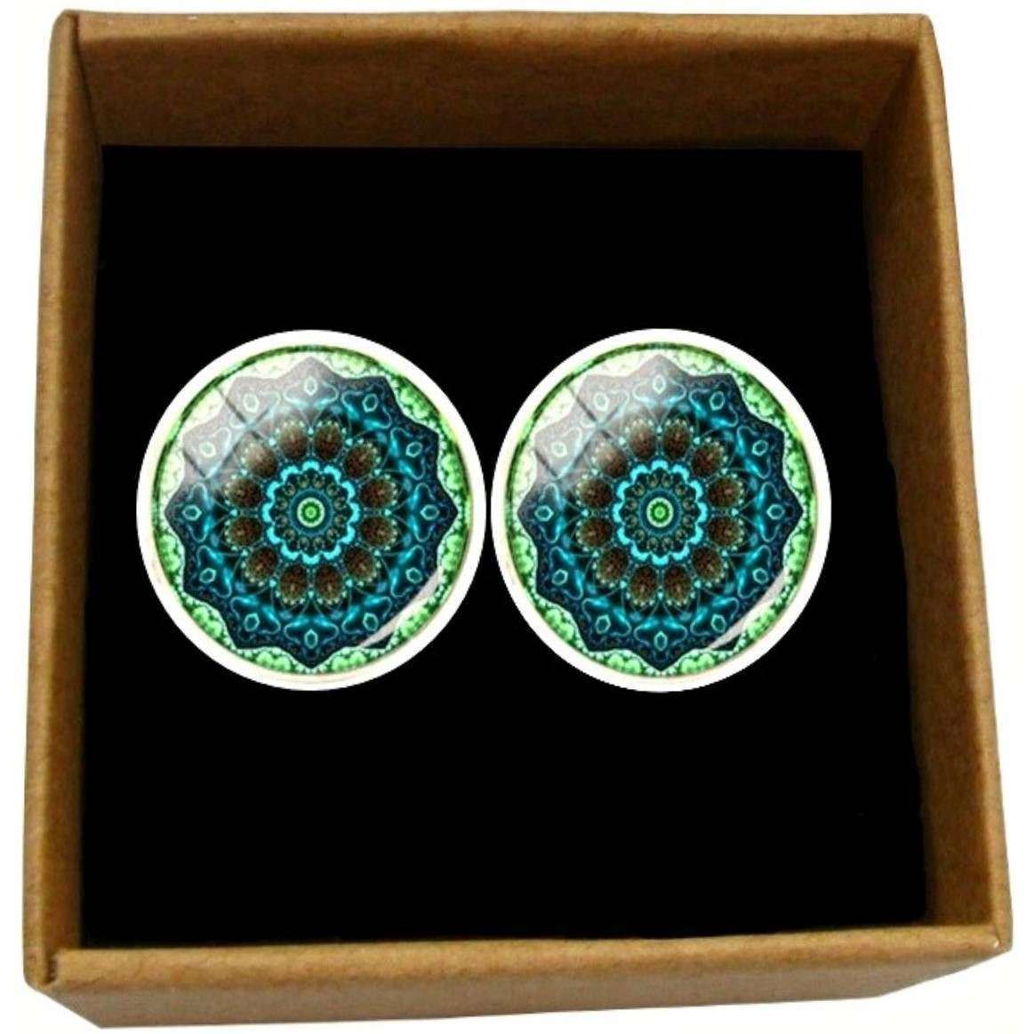 Bassin and Brown Bohemian Swirl Cufflinks - Mint/Green/Navy - Image 5