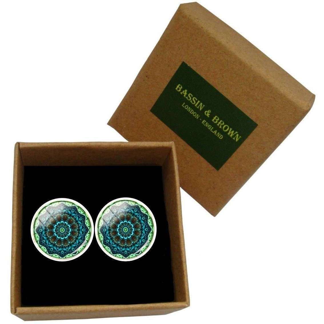 Bassin and Brown Bohemian Swirl Cufflinks - Mint/Green/Navy - Image 6