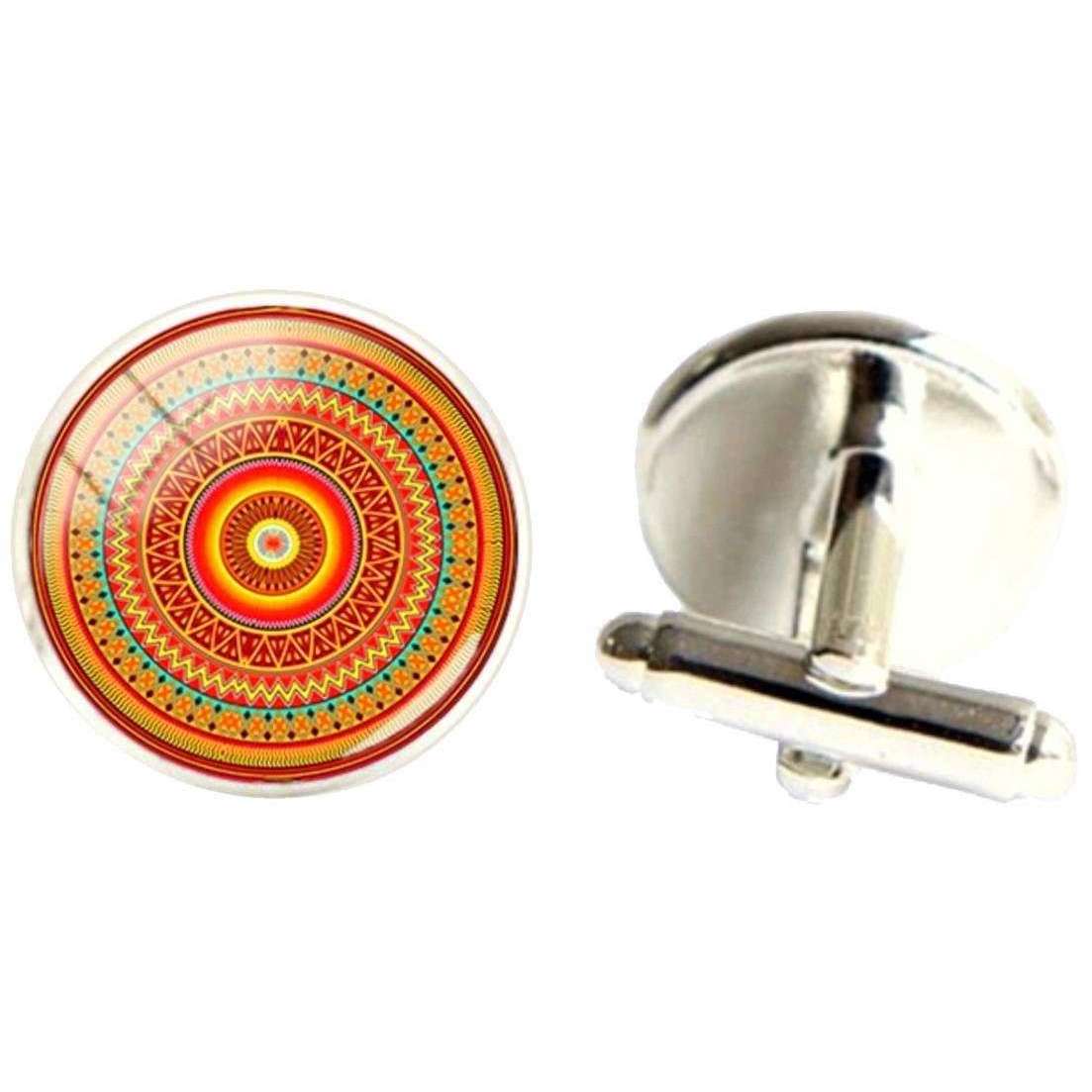Bassin and Brown Bohemian Swirl Cufflinks - Orange/Red/Green - Image 3