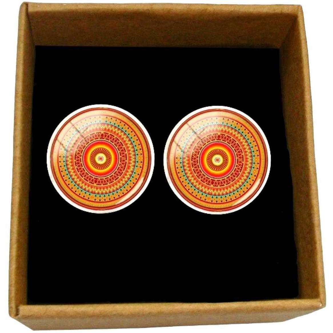 Bassin and Brown Bohemian Swirl Cufflinks - Orange/Red/Green - Image 5