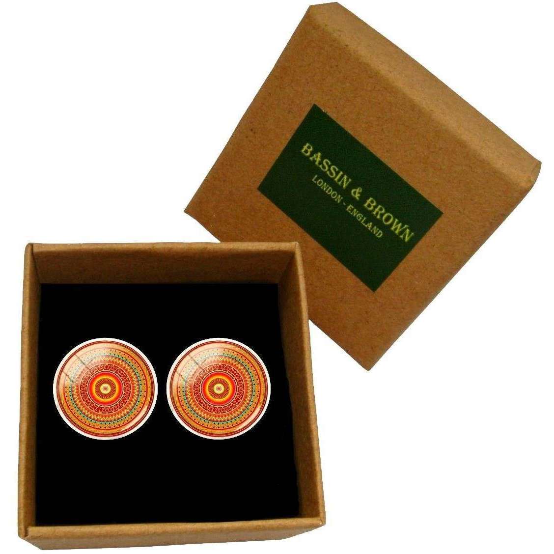 Bassin and Brown Bohemian Swirl Cufflinks - Orange/Red/Green - Image 6