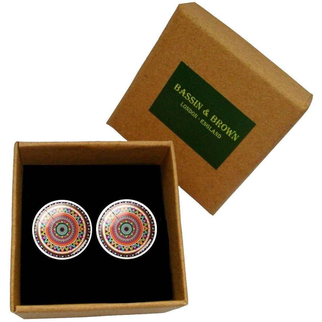 Bassin and Brown Bohemian Swirl Cufflinks - Wine/Green/Yellow - Image 6