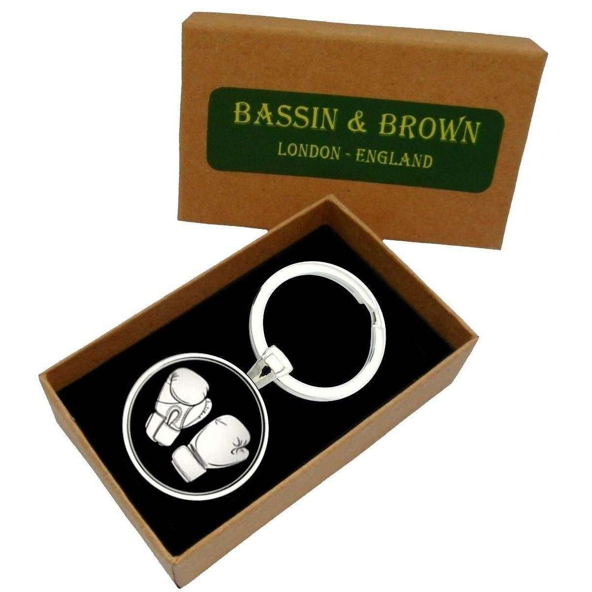 Bassin and Brown Boxing Gloves Keyring - Black/White - Image 2