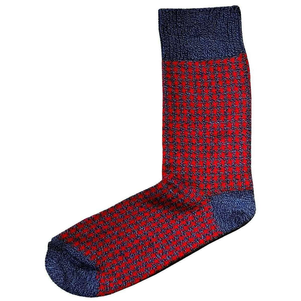 Bassin and Brown Brandyn Check Socks - Marl Blue/Red