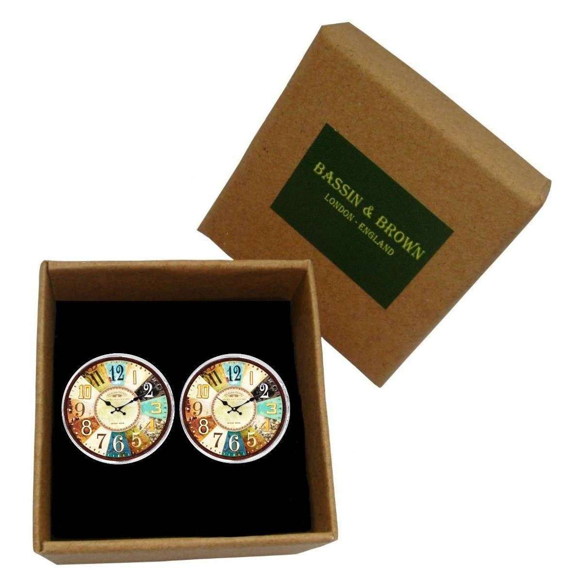 Bassin and Brown Clock Face Cufflinks - Beige/Brown/Blue - Image 3