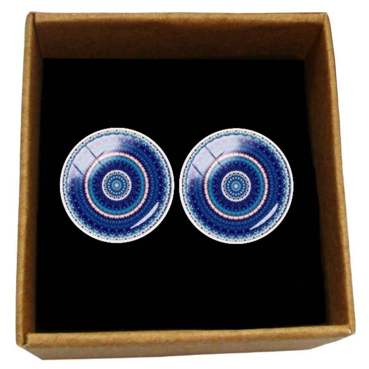 Bassin and Brown Concentric Circles Cufflinks - Blue/White - Image 4