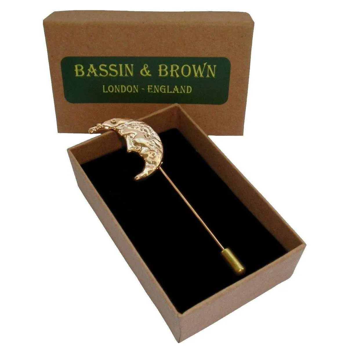 Bassin and Brown Crescent Moon Lapel Pin - Gold - Image 2