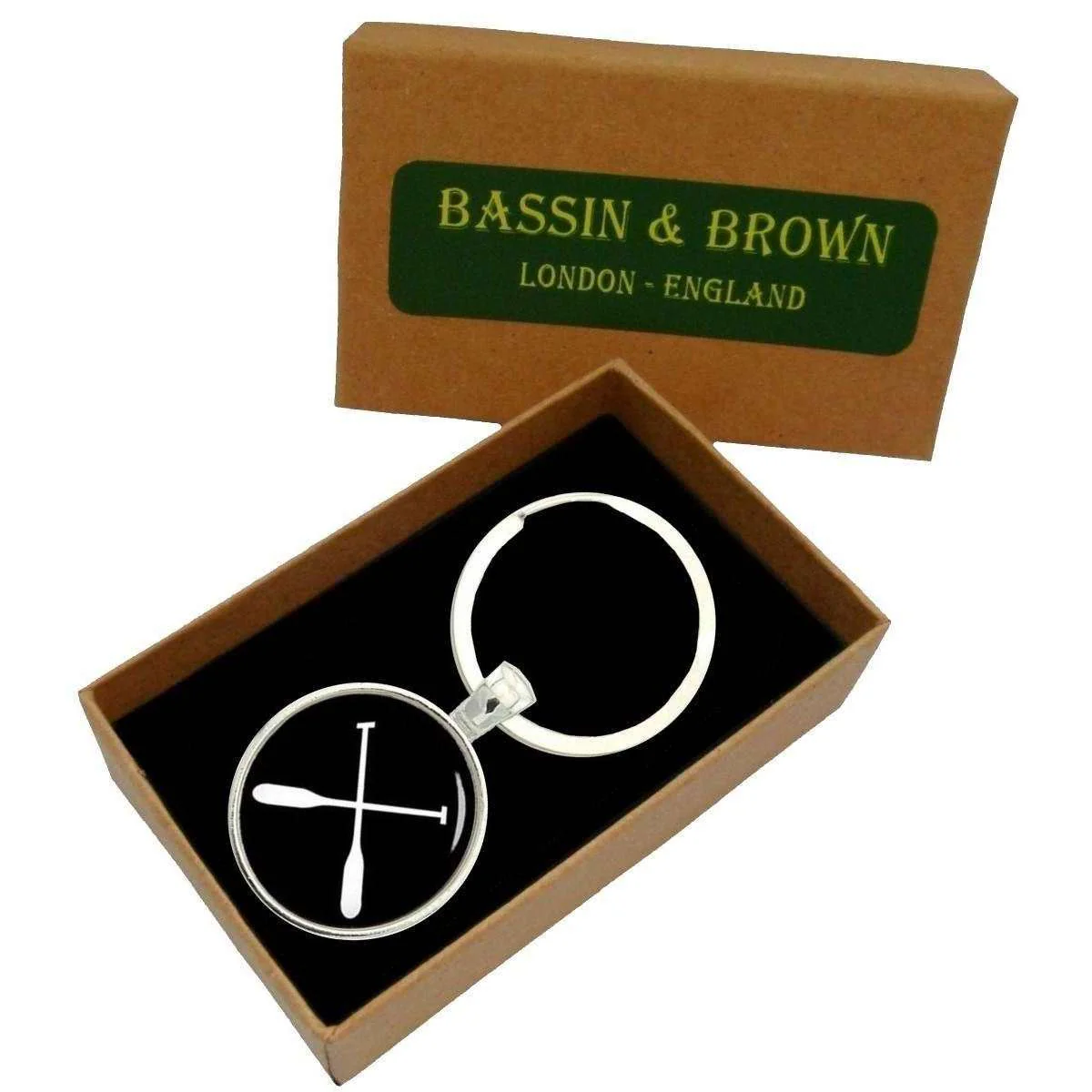 Bassin and Brown Crossed Oars Rowing Keyring - Black/White - Image 2