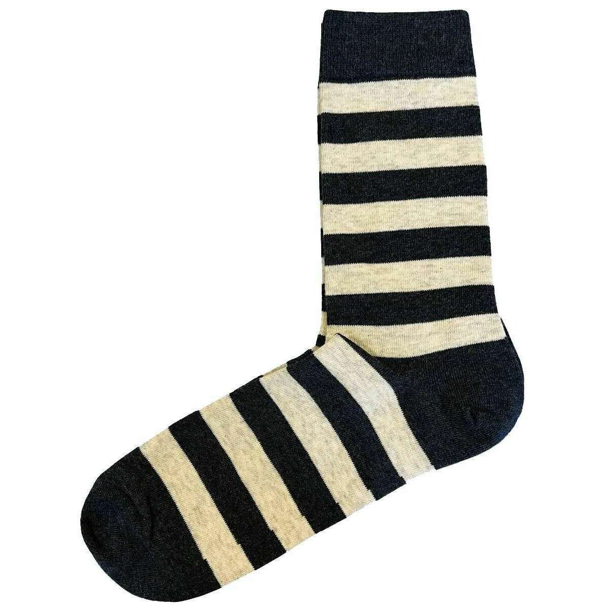 Bassin and Brown Cubillas Hooped Stripe Socks - Grey Navy/Marbled White