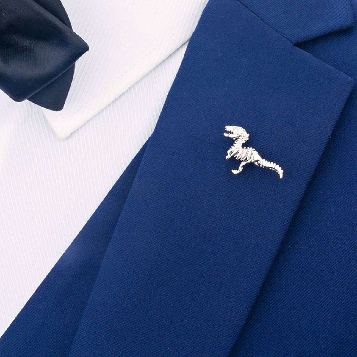 Bassin and Brown Dinosaur Lapel Pin - Silver - Image 3