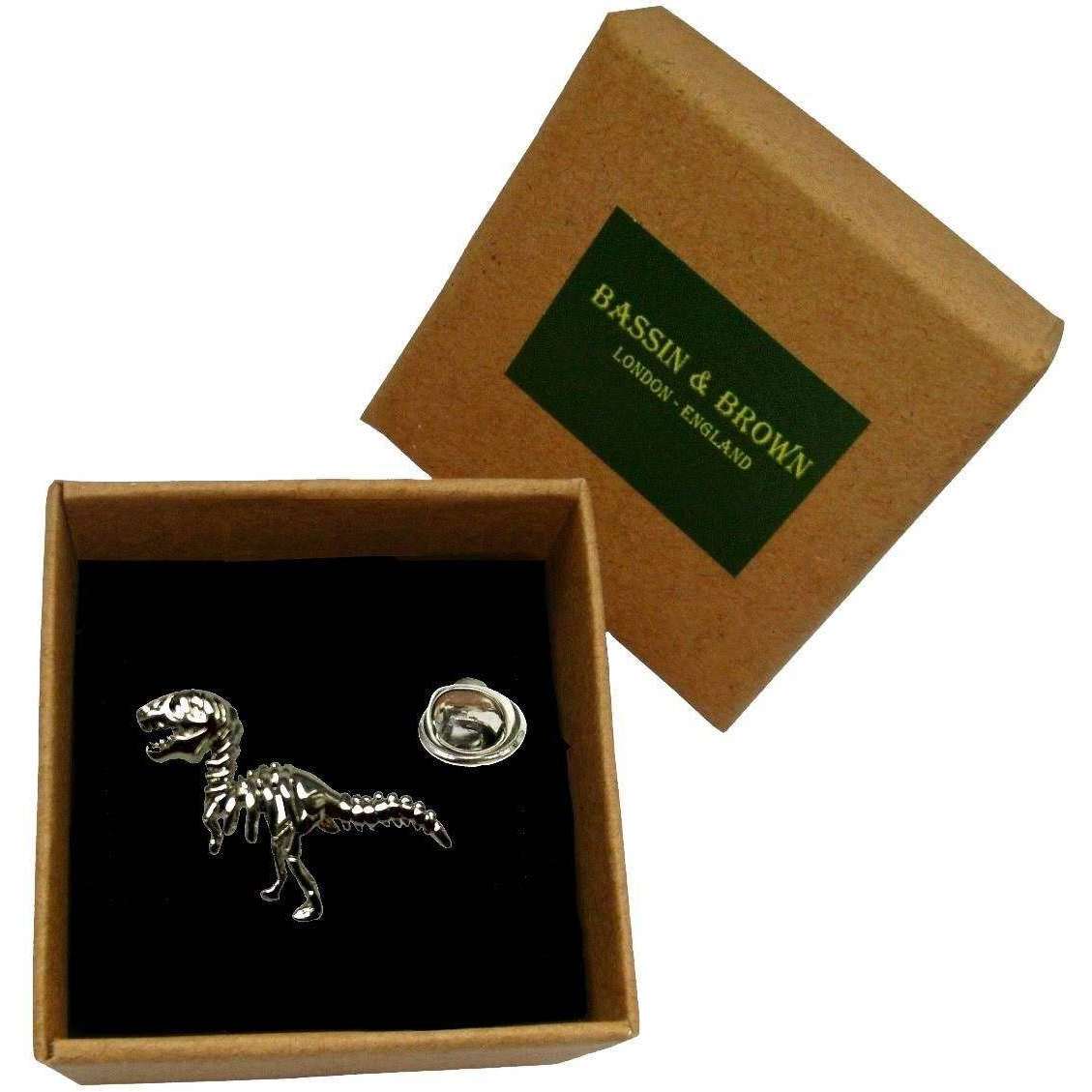 Bassin and Brown Dinosaur Lapel Pin - Silver - Image 4