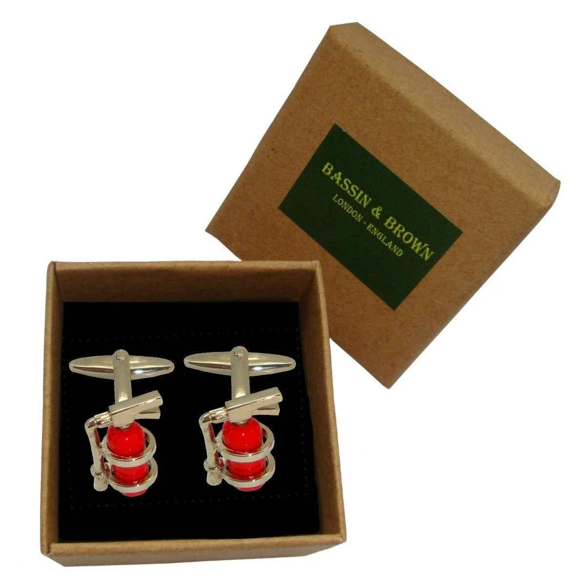 Bassin and Brown Fire Extinguisher Cufflinks - Red/Silver - Image 3