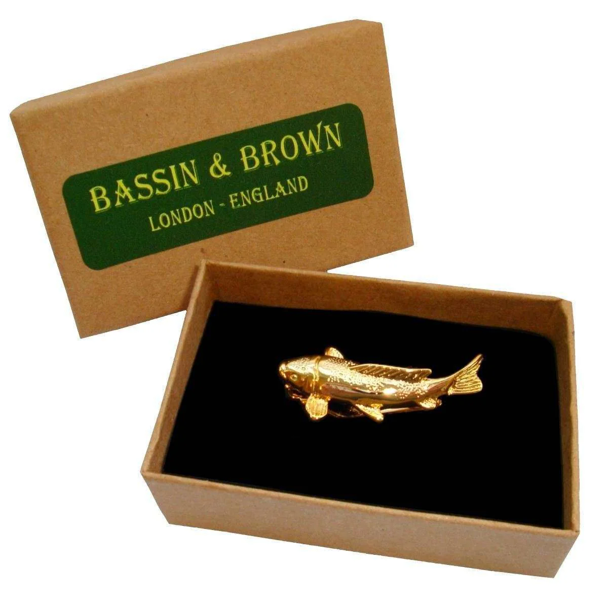 Bassin and Brown Fish Tie Bar - Gold - Image 4
