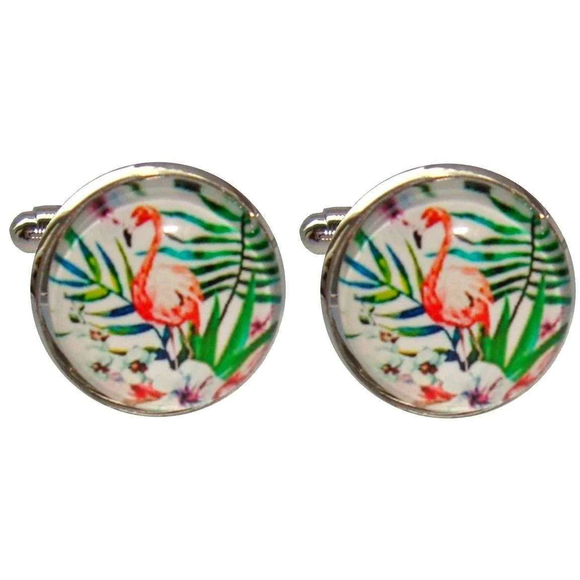 Bassin and Brown Flamingo Cufflinks - Pink/Green/White