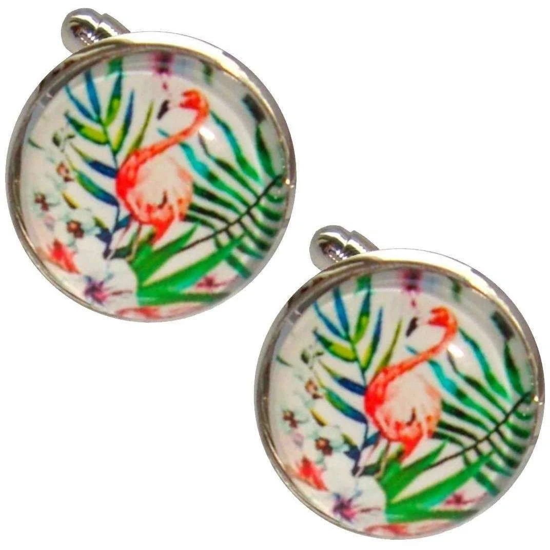Bassin and Brown Flamingo Cufflinks - Pink/Green/White - Image 2