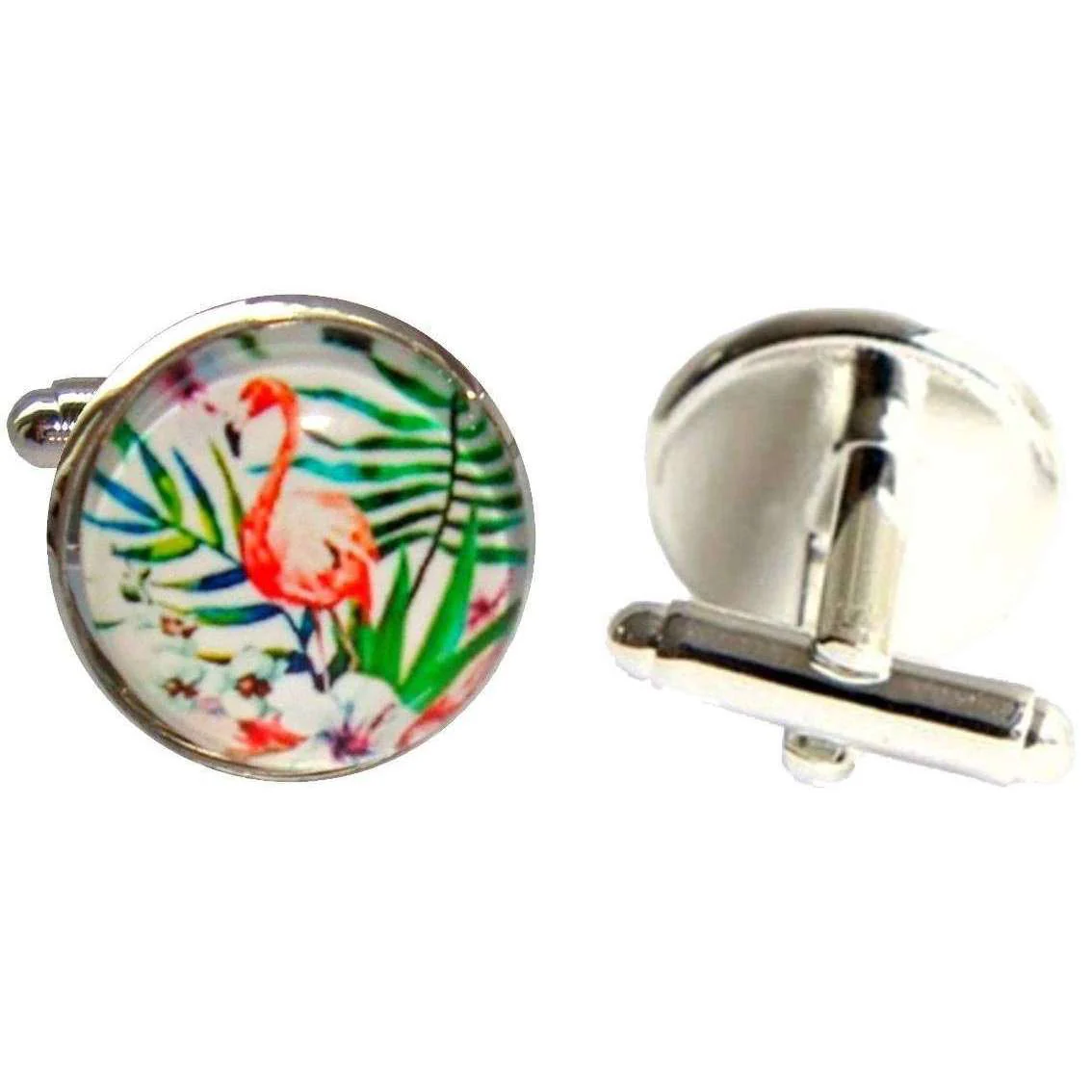 Bassin and Brown Flamingo Cufflinks - Pink/Green/White - Image 3
