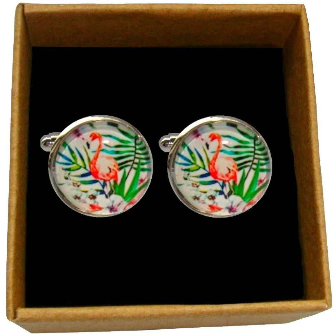 Bassin and Brown Flamingo Cufflinks - Pink/Green/White - Image 5