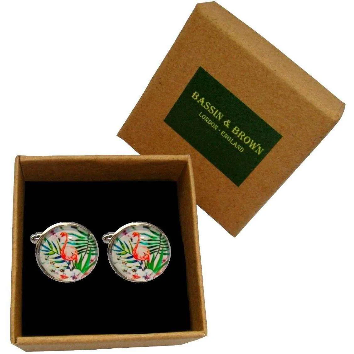 Bassin and Brown Flamingo Cufflinks - Pink/Green/White - Image 6