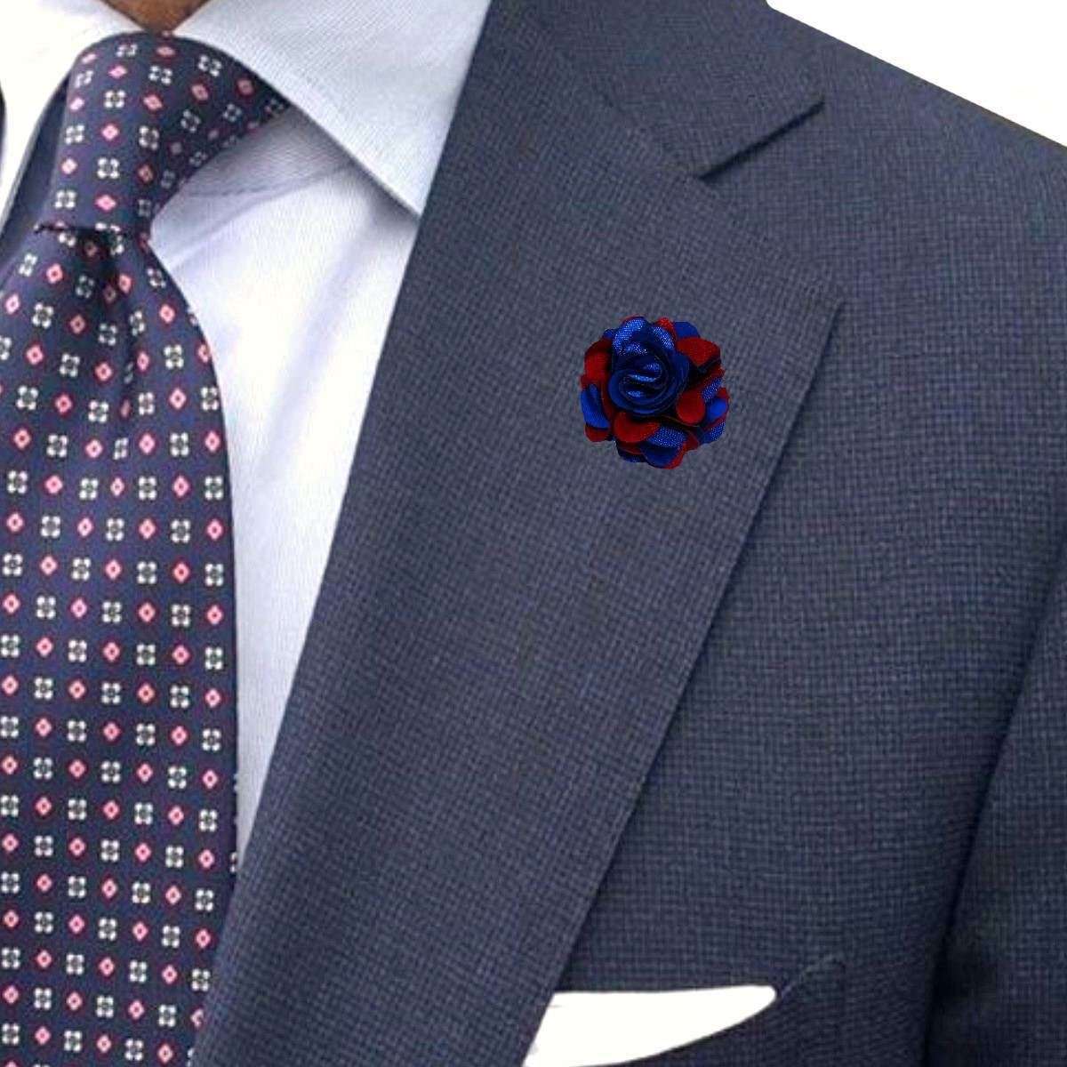 Bassin and Brown Floral Lapel Pin - Blue/Wine - Image 4
