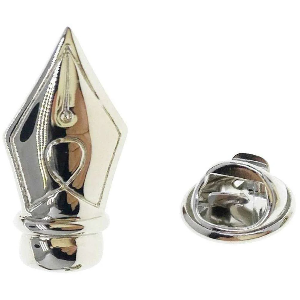 Bassin and Brown Fountain Pen Lapel Pin - Silver - Image 2