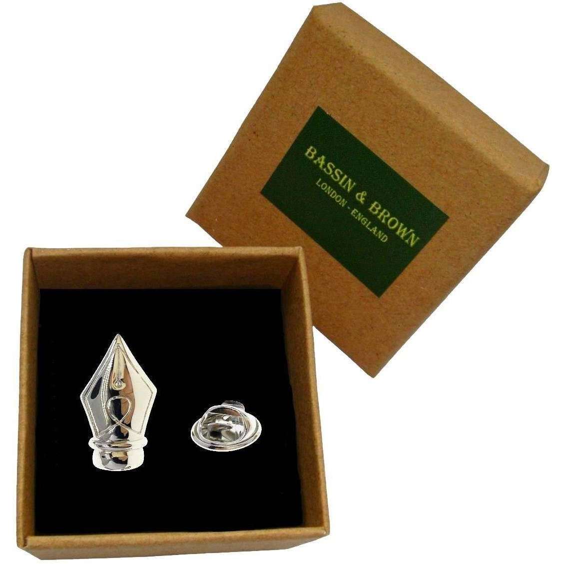 Bassin and Brown Fountain Pen Lapel Pin - Silver - Image 4