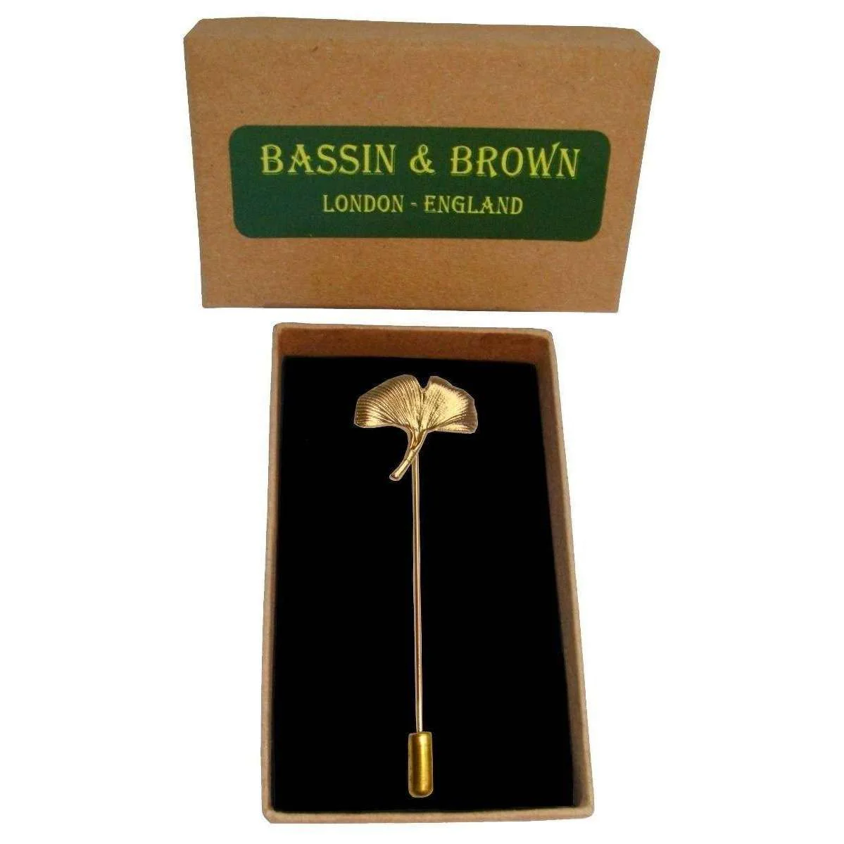 Bassin and Brown Ginkgo Biloba Leaf Jacket Lapel Pin - Gold - Image 2