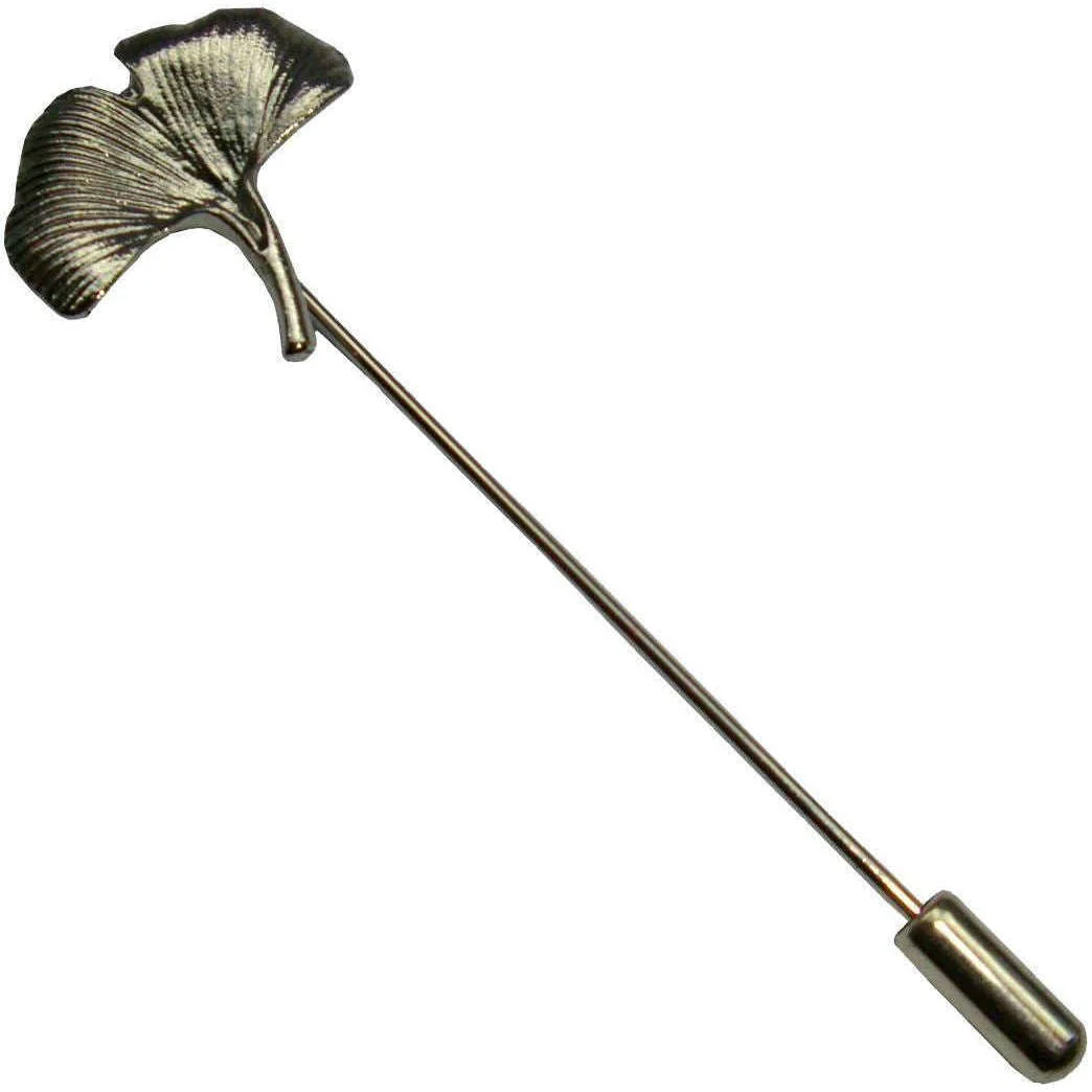 Bassin and Brown Ginkgo Biloba Leaf Lapel Pin - Silver - Image 2