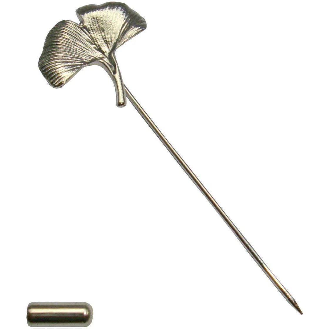 Bassin and Brown Ginkgo Biloba Leaf Lapel Pin - Silver - Image 3