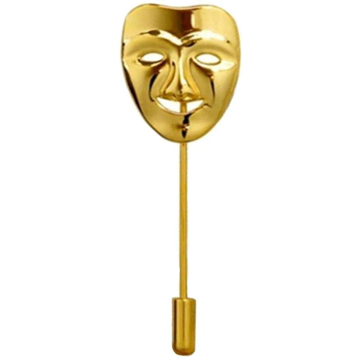 Bassin and Brown Happy Mask Lapel Pin - Gold - Image 2