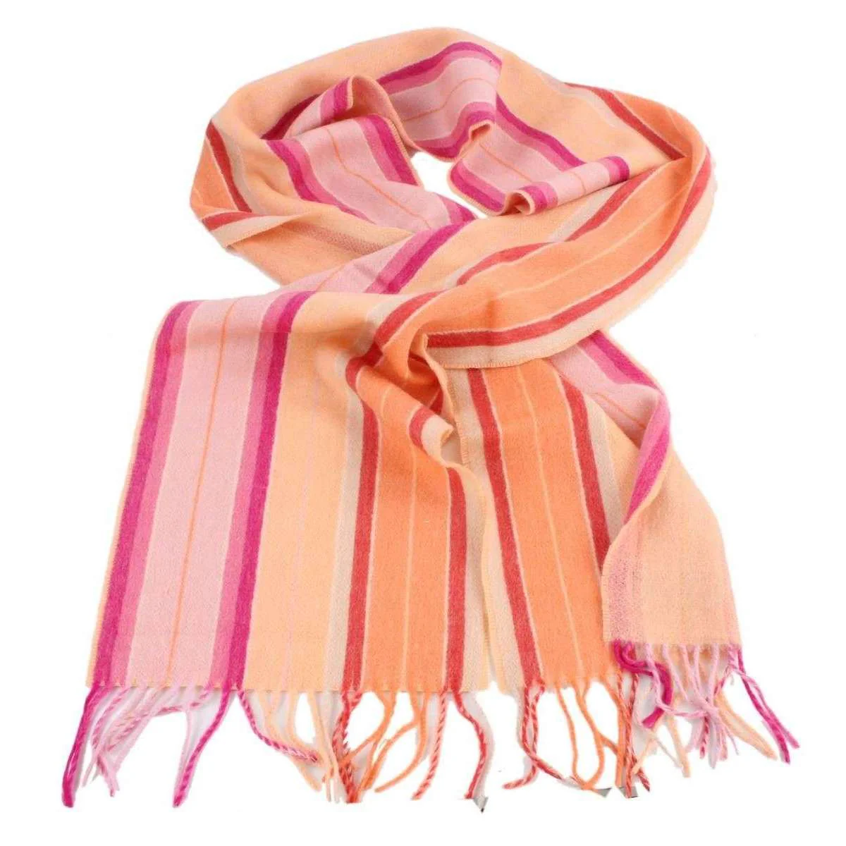 Bassin and Brown Harvey Stripe Cashmere Scarf - Orange/Pink - Image 2