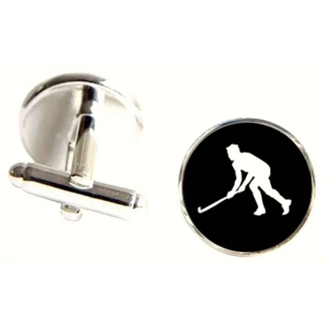 Bassin and Brown Hockey Player Cufflinks - Black/White - Image 2