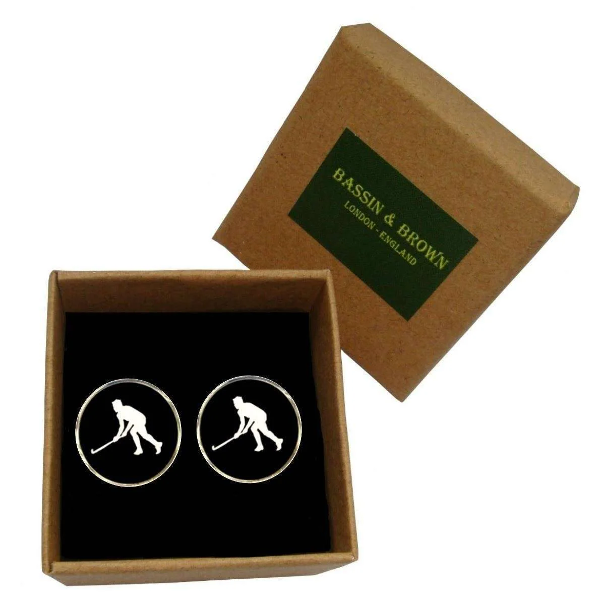 Bassin and Brown Hockey Player Cufflinks - Black/White - Image 4