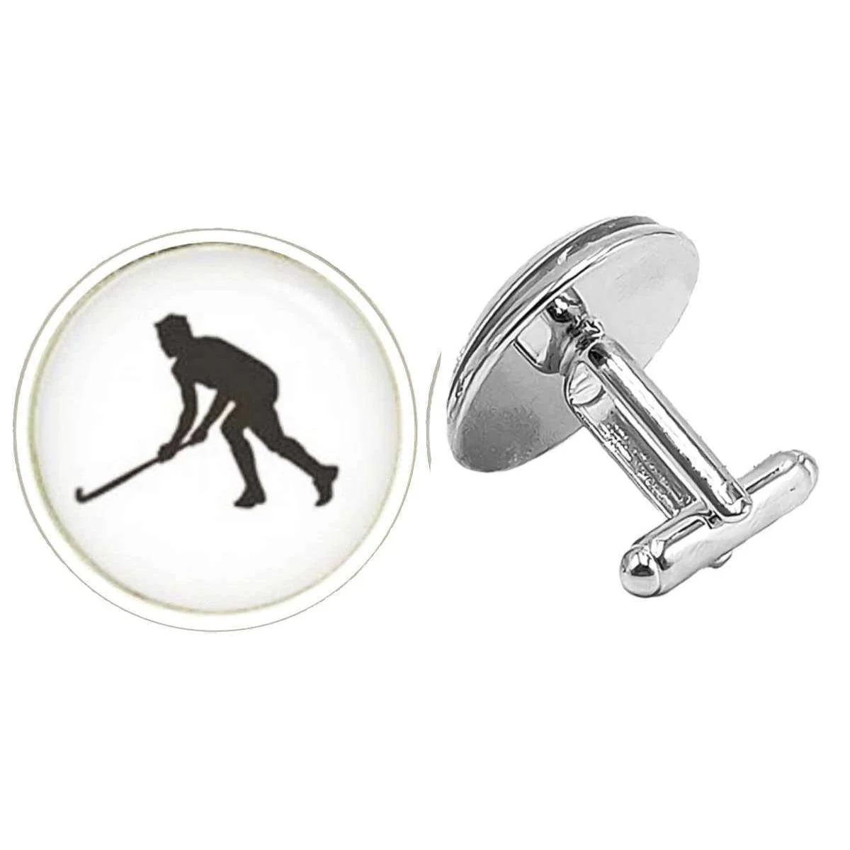 Bassin and Brown Hockey Player Cufflinks - White/Black - Image 2